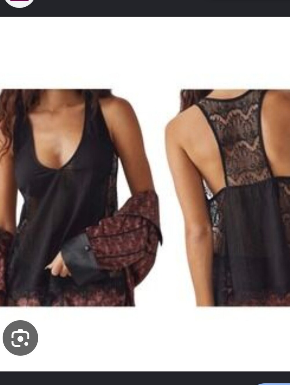 Free People Fp Intimately black tank top features a striking intricate lace back